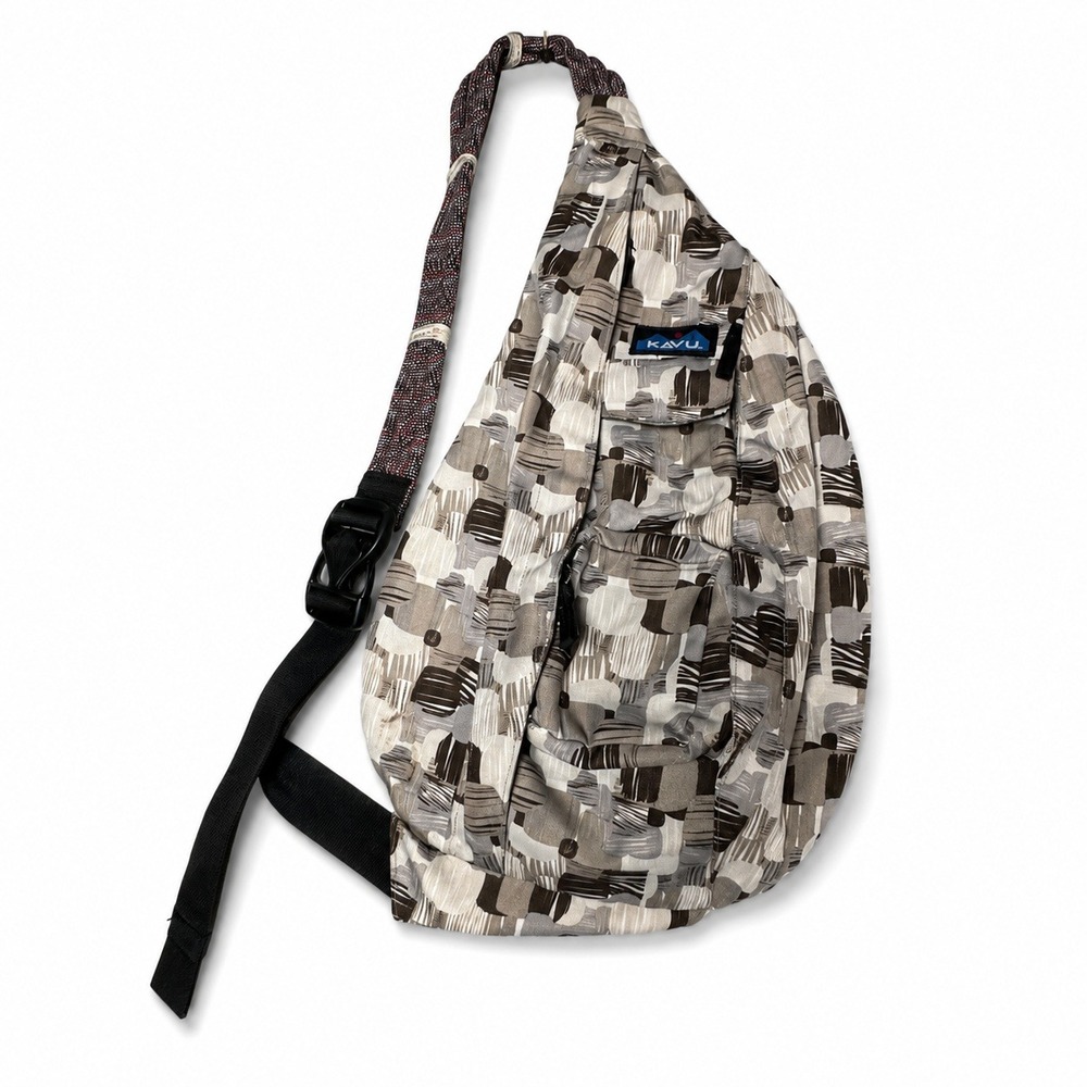 KAVU Rope Bag Geometric Sling Backpack Tan Brown Gray Crossbody
